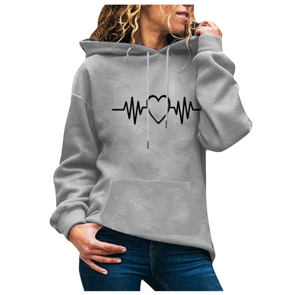Women Hoodies Clearance Women Print Long Sleeve Casual Hooded Casual Pullover Top Blouse