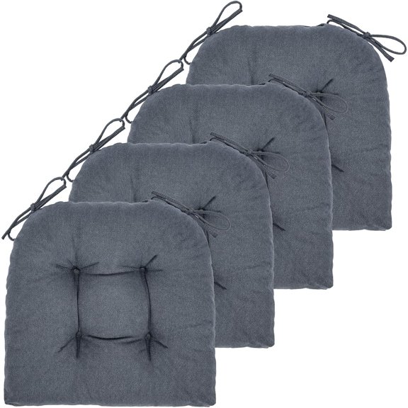 Chair Cushion, 4 Pack Chair Cushions for Dining Chairs, Chair Pads and Mat with Ties for Indoor Kitchen Seat and Desk (4 Count - 17 x 16 in, Dark Grey)