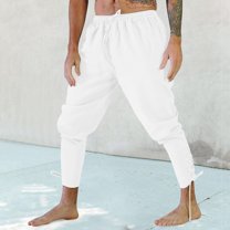 Baggy Sweatpants for Men Solid Color Mid Waisted Fashion Loose Long Pant Retro Ankle Strap Lace Up Leggings Pants Track Pants for Travel Training Running