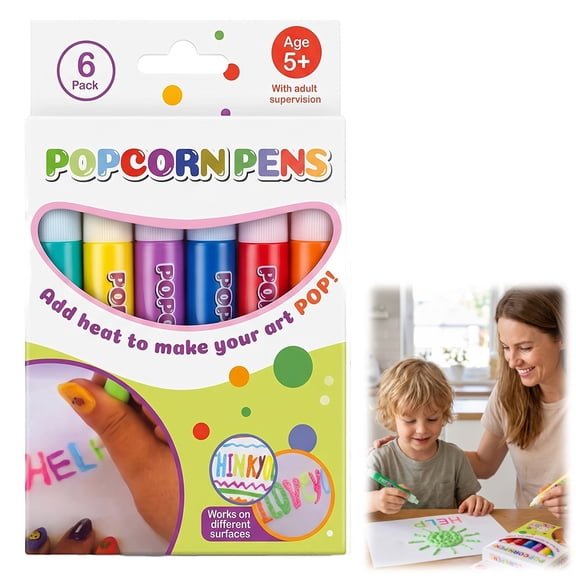 Popcornpens Magic Paint Set, 6 Colors Washable Temperature‑Changing Art Pens, Mess‑Free Creative Art Supplies for Gifts.