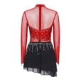 thumbnail image 4 of YiZYiF Women Sparkly Rhinestone Long Sleeve Figure Skating Dress Irregular Hem Skirt Lyrical Ballet Dance Wear Burgundy S, 4 of 6