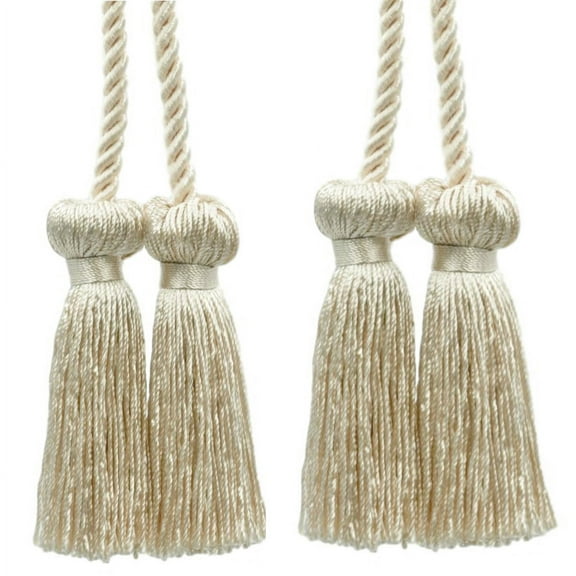 Decorative Double Tassel Curtain and Drapery Tieback / Holdback, 3" Tassel (7.5cm), 27" Spread (68.5cm) # CCT, Light Salmon Pearl Ivory #C35 (Light Salmon Pearl) Set of 2