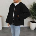 thumbnail image 6 of Women's Double Sided Fleece Jacket, Button Up Plush Coat, Soft Long Sleeve Cardigan, Cozy Winter Outerwear, Casual Fall Fashion, Functional Pocket Design, 2025 Trendy Style Black S, 6 of 6
