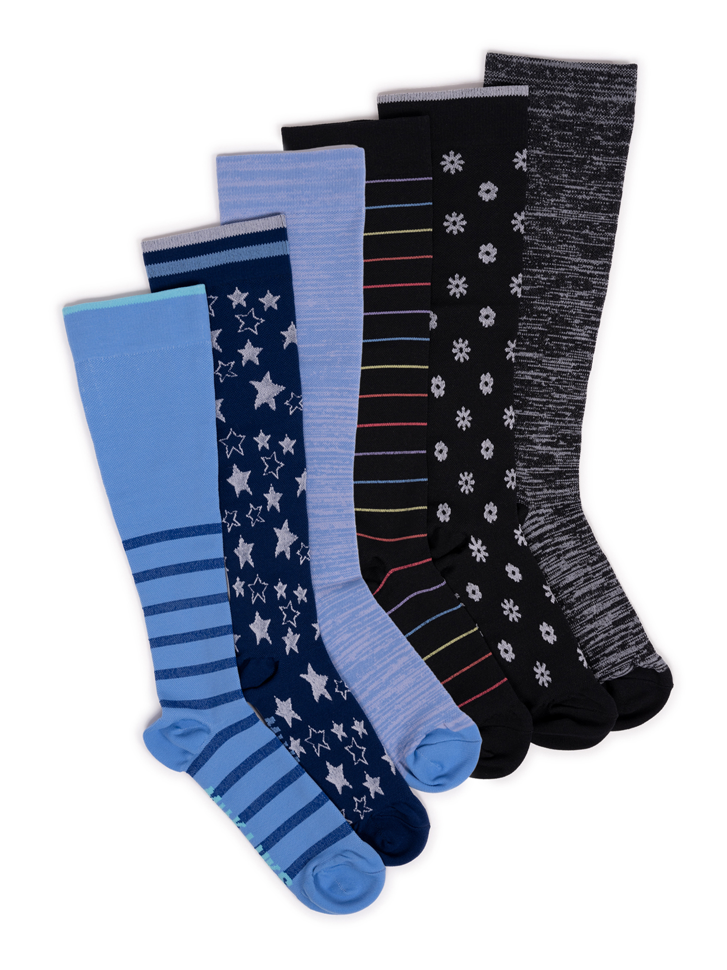 Muk Luks Women's Wide Width Nylon KneeHigh Compression Socks, 6 Pair