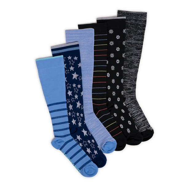 Muk Luks Women's Wide Width Nylon KneeHigh Compression Socks, 6 Pair
