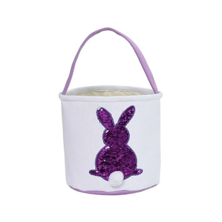 

HMOONORY Storage Bins Easter Bunny Basket Bags for Kids Canvas Cotton Carrying Gift and Eggs Bag Fluffy Tails Printed Rabbit Canvas Toys Bucket Tote