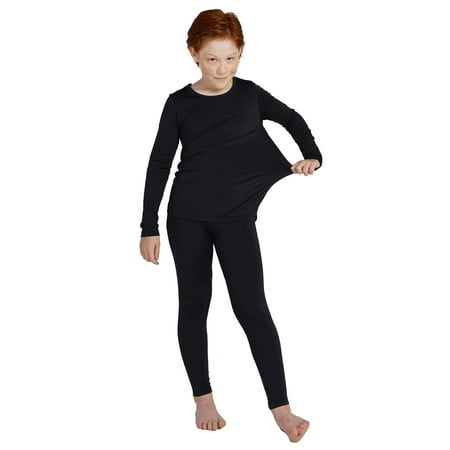 

LAPASA Boys Thermal Underwear Set Fleece Lined Kids Long Johns Winter Cold Weather Base Layer Top and Bottom B03 Small Black