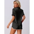 thumbnail image 4 of DARING DIVA Women's Satin Button Up Pajamas Short Sleeve Tops with Shorts M Black, 4 of 6