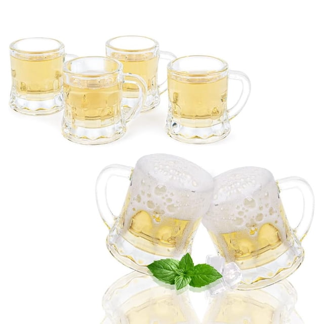 Mini Vaso de cerveza con asas para fiesta, 2 onzas (6, vidrio)