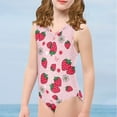 thumbnail image 3 of SEANATIVE Girls Bathing Suit One Piece Floral Strawberry Beach Bikini Swimming Suit for Kids Size 7-8 Y Breathable V Neck Kids Girls Swimsuit Tankini, 3 of 7
