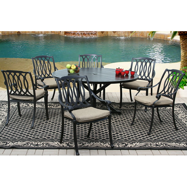 San Marcos Cast Aluminum Patio 7pc Set 60 Inch Round Dining Table Com - Patio Table Round 60
