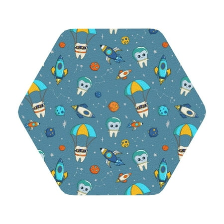 

Matuu Teeth Cosmonaut for Cup Coasters Set of 6 Leather Coasters Desk Coasters for Office Measures 4” x 4” Hexagon