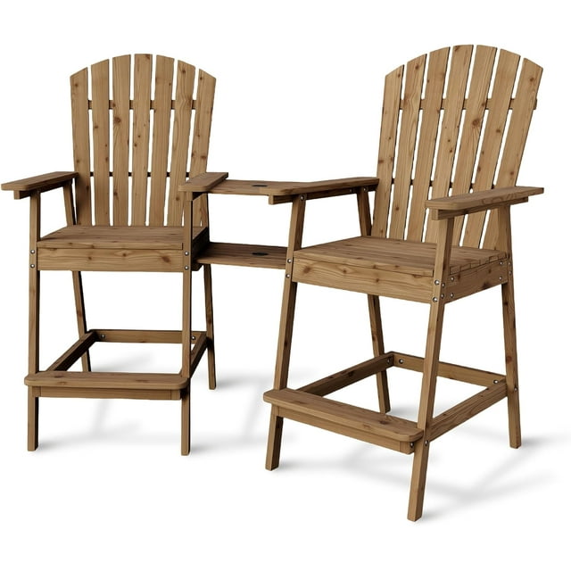 Ensemble de 2 Tabourets de Bar d'Extérieur Chaises Adirondack avec Plateau de Raccord pour Patio et Terrasse