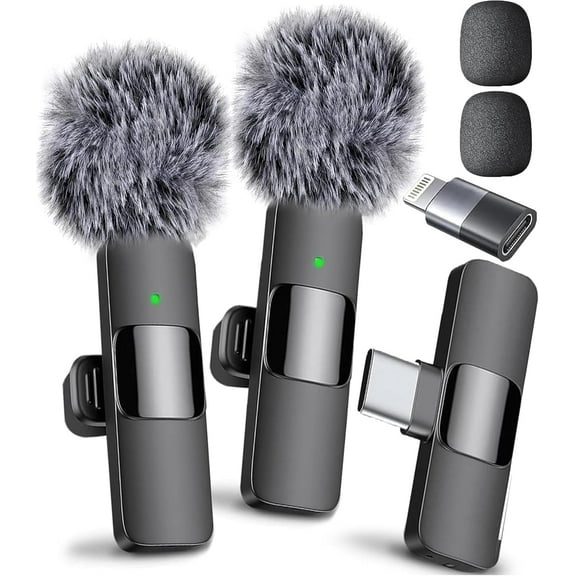 Wireless Microphone for iPhone, iPad, Android, Microphone for Video Recording - 2 Pack iPhone Mic Crystal Clear Recording with USB-C for Podcast,