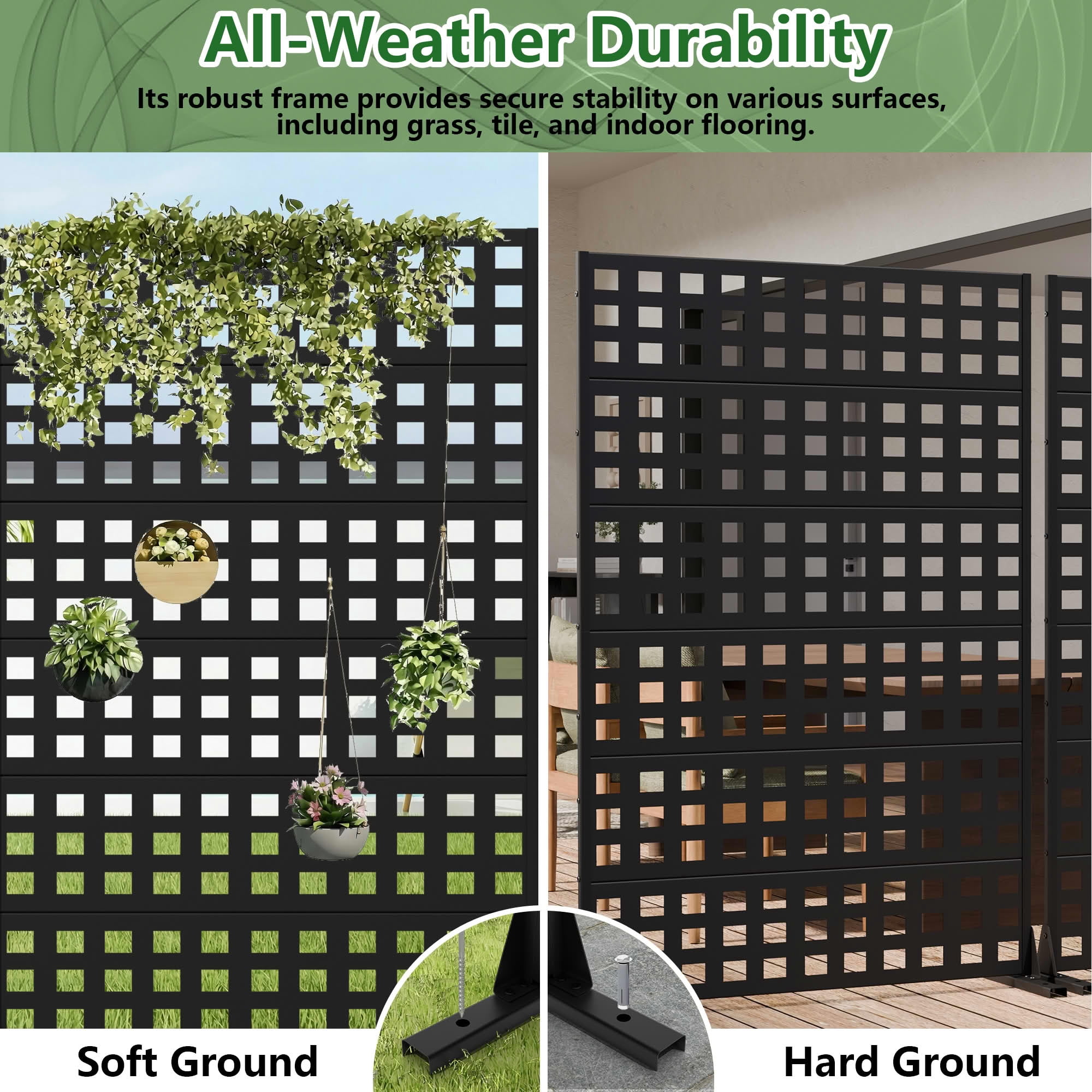 MAYEERTY 2-Piece Outdoor Metal Privacy Screen 6ft × 4ft Black, 6-Panel Lattice Pattern, Rust-Resistant for Garden