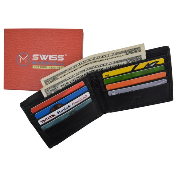 RFID Tested Premium Leather Black Bifold Wallet With Removable Front Card ID Holder