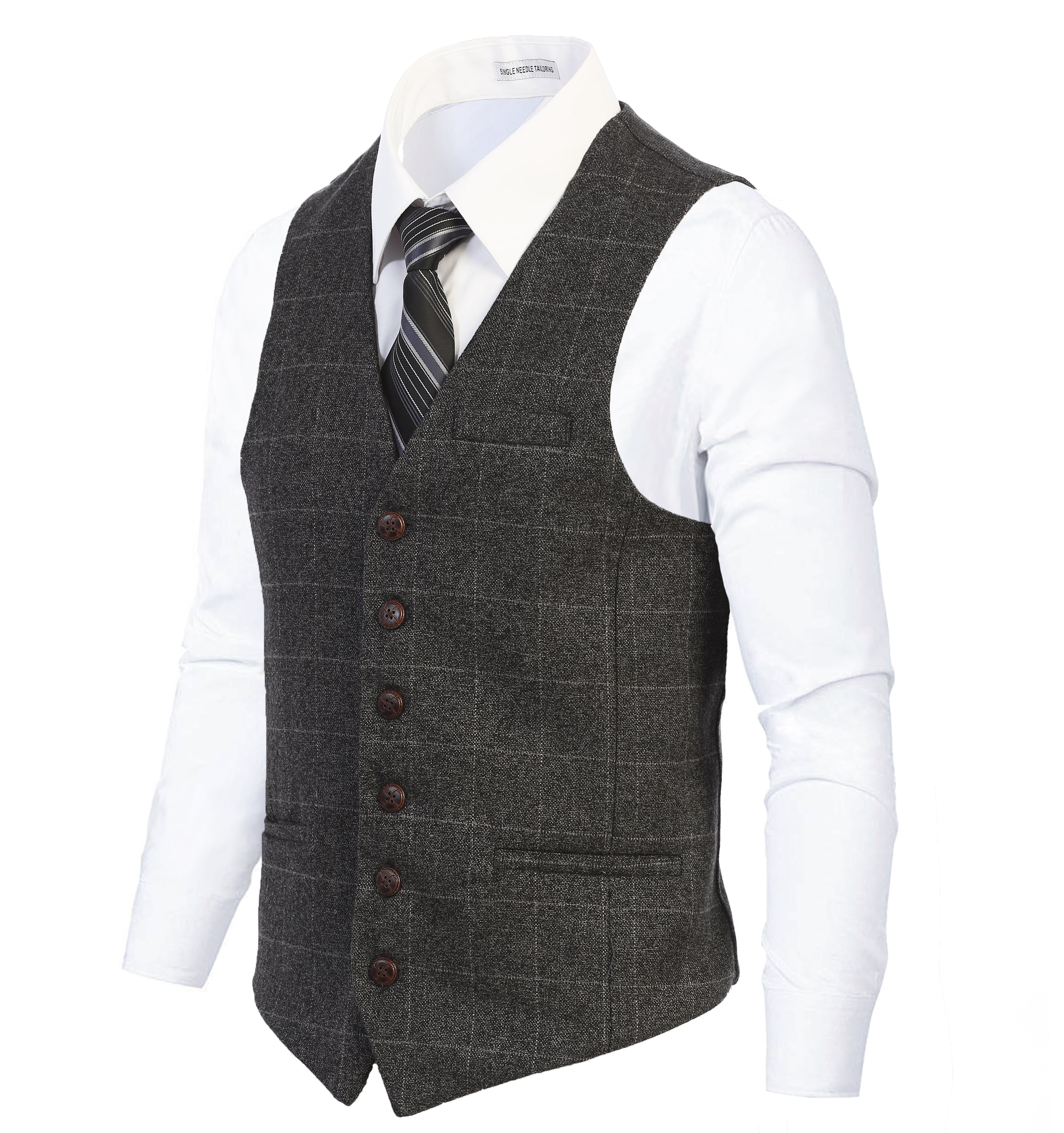 Mens Formal Tweed Lapel Vest Jacket Herringbone Waistcoat Casual Sleeveless Tops