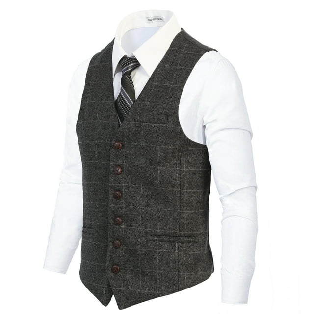 Gioberti Men's 6 Button Slim Fit Formal Herringbone Tweed Vest ...