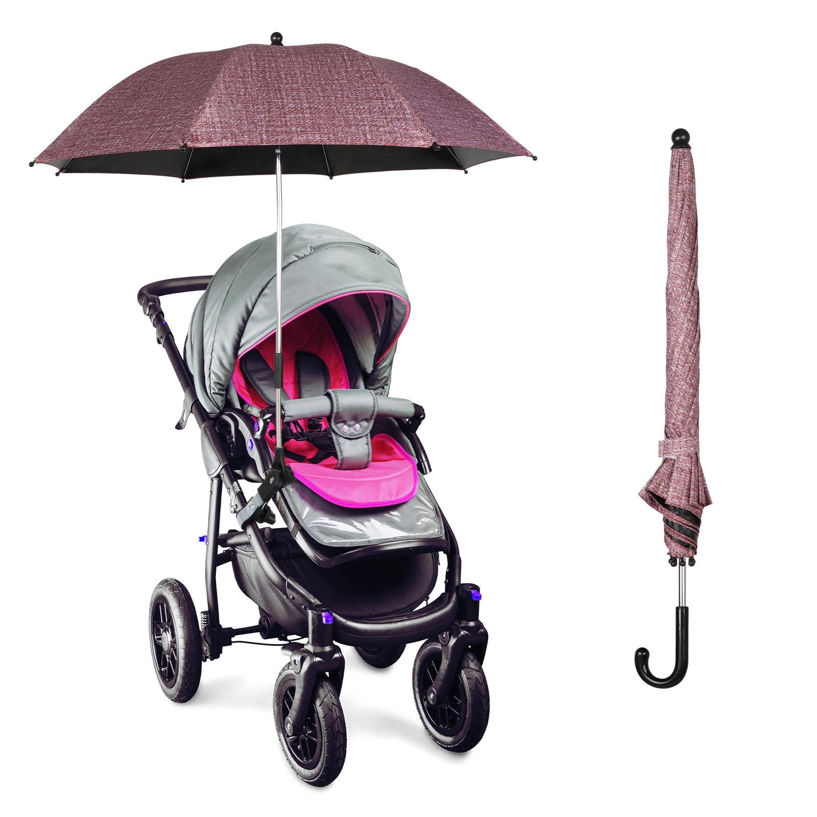 LeeQinersw 33" Baby Pram Umbrella, Stroller Umbrella with Adjustable Fixing Clamp, Sun Cover, Clip on Pushchair Parasol for Pushchair Pram Stroller Bike dark red