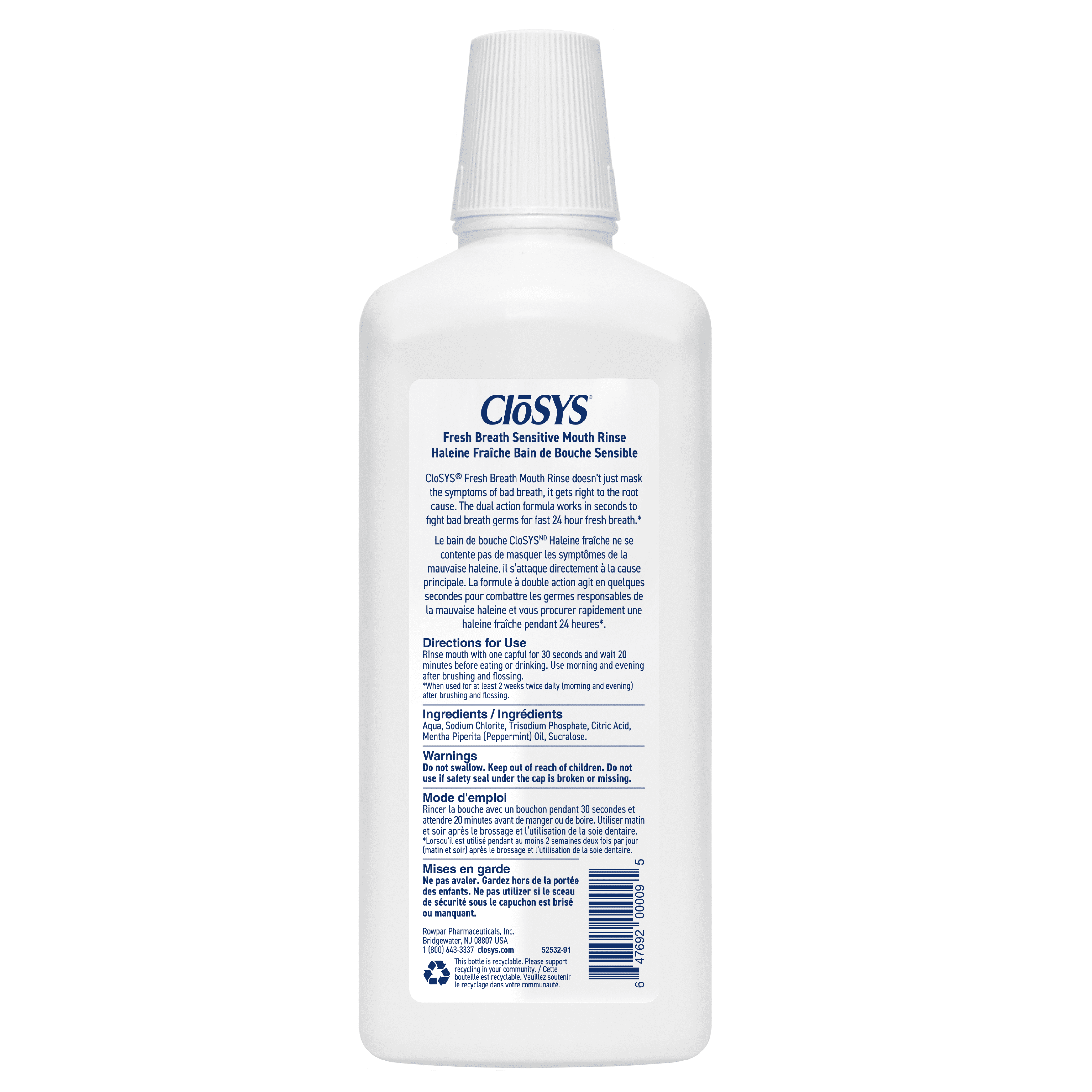 Rince-bouche buccal ultra-sensible CloSYS, sans saveur