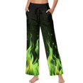 thumbnail image 3 of Psesaysky Women's Wide Leg Pants with Pockets High Waist Adjustable Knot Loose Casual Trousers Business Travel Casual Pants (Green Flame Print), Size M, 3 of 7