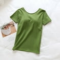 thumbnail image 2 of Olyvenn Built in Bra Tops Women Loose Fit Scoop Neck Short Sleeve Wear Summer Padded Bra Breathable Lounge T-Shirts Green M, 2 of 8