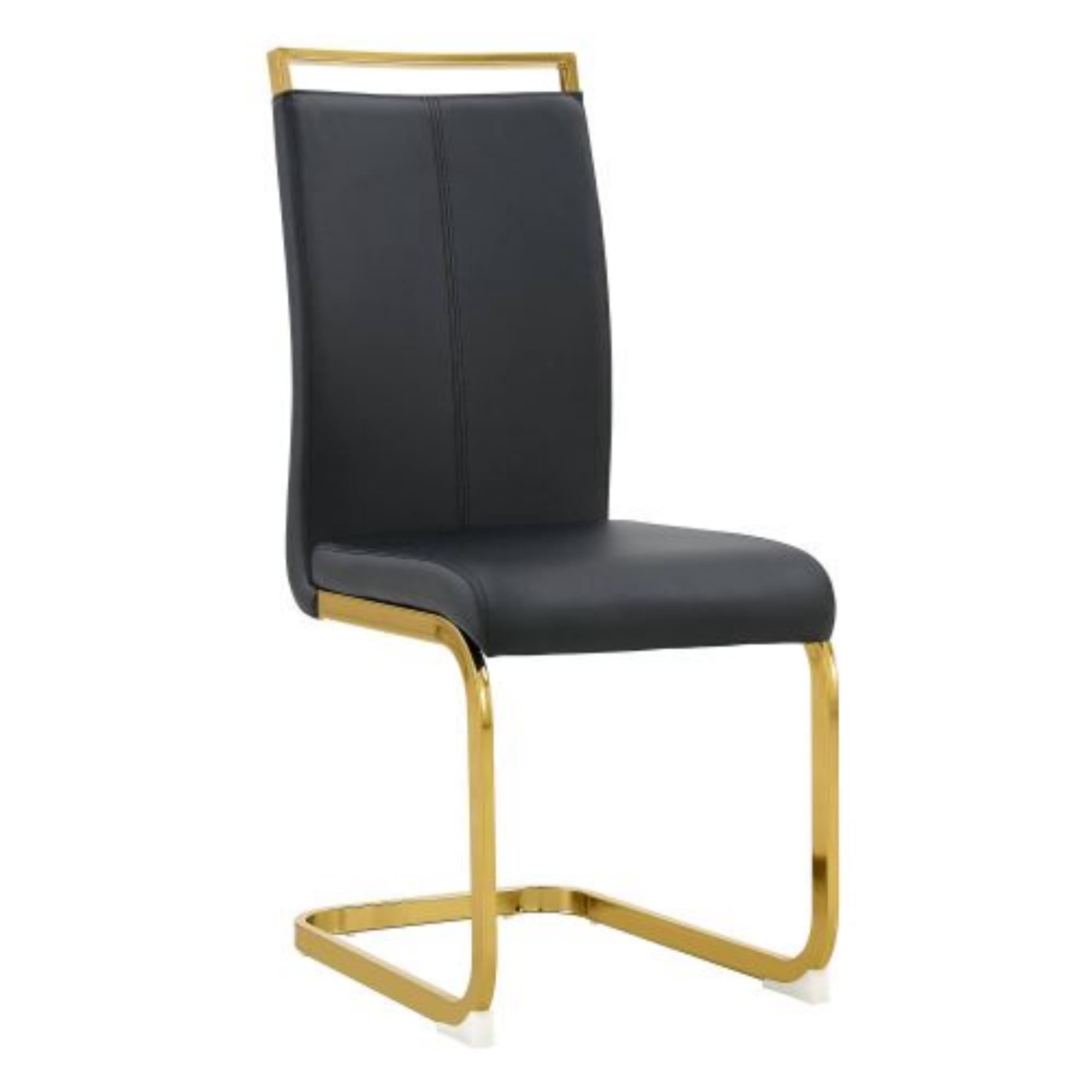 TesNus Modern Dining Chairs Set of 6,High Back Black Kitchen Chairs,Faux Leather Side Chair with Gold Plated Metal Legs,Easy to Clean Upholstered Dining Chairs,Ideal for Living Room(Gold Leg)