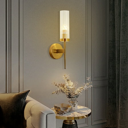 Gold Wall Light Sconce with Glass Shade - Elegant Wall Fixture for Hallway, Bedroom, and Bathroom Lighting, Vintage-Inspired Design for Home Decor 110V