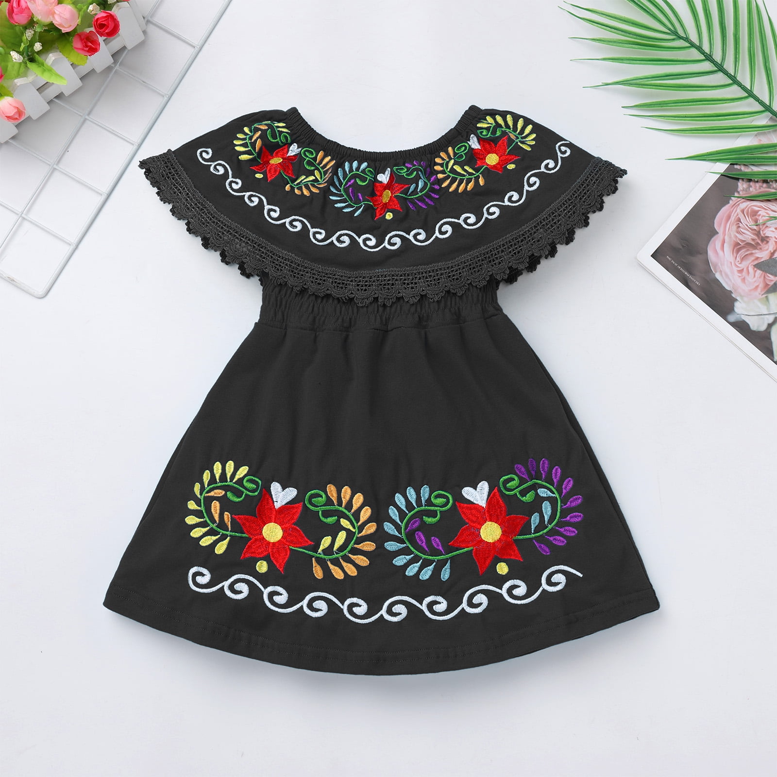 black mexican embroidered dress Mexican dress black