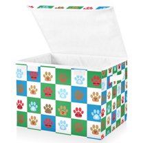 Yayeee Collapsible Cube Storage Bin with Lid Fabric Closet Decorative Basket with Handles, Christmas Dog Paws Pattern