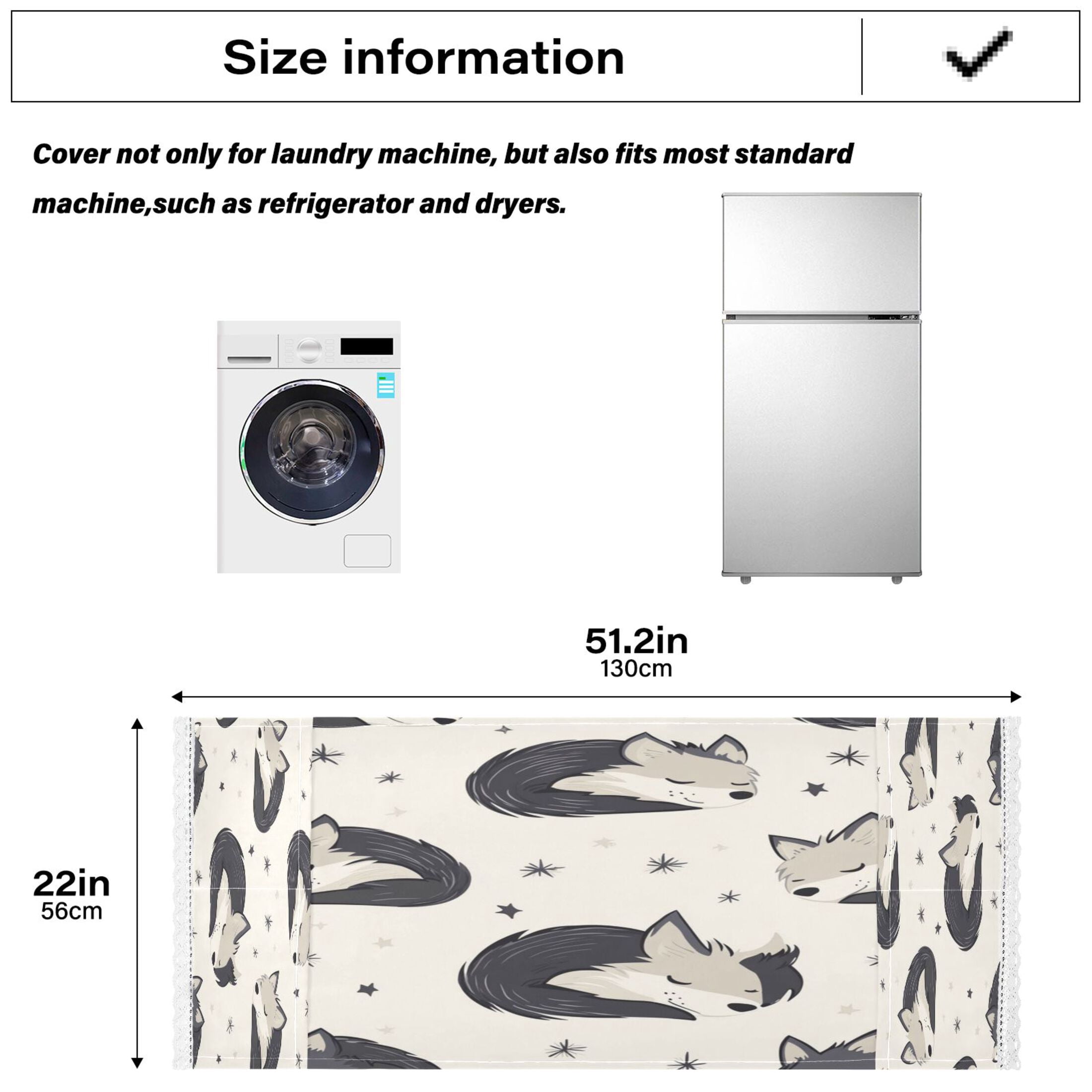Cute Sleeping WolfWasher and Dryer Covers Dust-Proof and Oil Resistant Fridge Cover with 4 Storage Pockets Washing Machine Top Cover for Laundry Kitchen Home 51.2 x 22 In