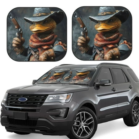 Hirioo Western Cowboy Duck for 2PCS Windshield Sun Shade Foldable | Front Windshield Shade for Sun Heat and UV Rays-Medium