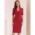 thumbnail image 4 of Vestido de tubo Allegra K para mujer cuello en V manga corta Bodycon midi Rojo S, 4 of 6