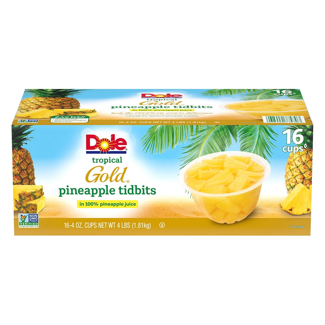 Product of Dole Tropical Gold Premium Pineapple Tidbits 16 Pk. 4 oz