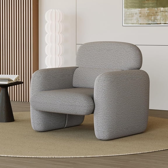 Modern Accent Chair, Wood Frame Sofa Chair, Comfortable Reading Armchair for Living Room, Bedroom, Apartment, Corner, White