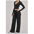 thumbnail image 2 of PISONIC Women 2 Pieces Workout Sets Long Sleeve V Neck Tops High Waist Flared Leggings Gym Sets, 2 of 5