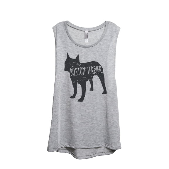 Thread Tank Boston Terrier Dog Silhouette Women's Sleeveless Muscle Tank Top Sport Grey Small