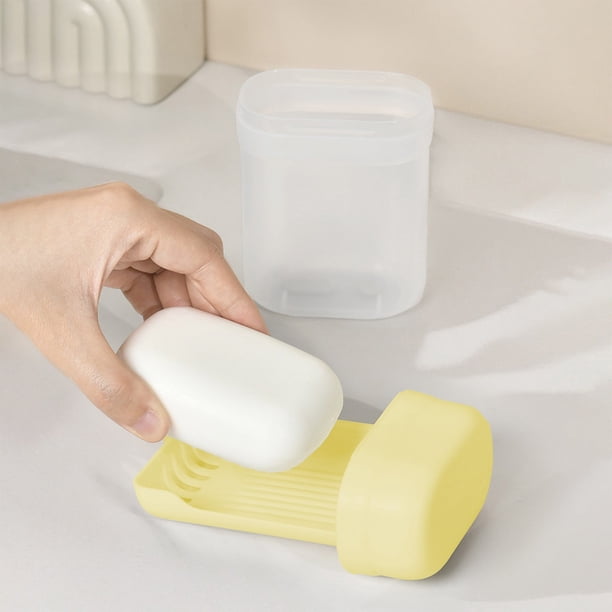 Estuche de jabón de viaje con tapa sellada, bandeja de secado extraíble, recipiente de almacenamiento de plástico compacto para viajes, gimnasio y uso doméstico, blanco