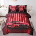 thumbnail image 1 of Ensemble de Couette Voiture de Sport Taille Simple avec Draps - 7 Pcs Lit en Sac Lumières Néon Rouges Ensembles de Literie, Ensemble de Lit Véhicule Sport Extrême avec Couette, Draps, Taies d'Oreiller et Housses de Coussin, 1 of 5