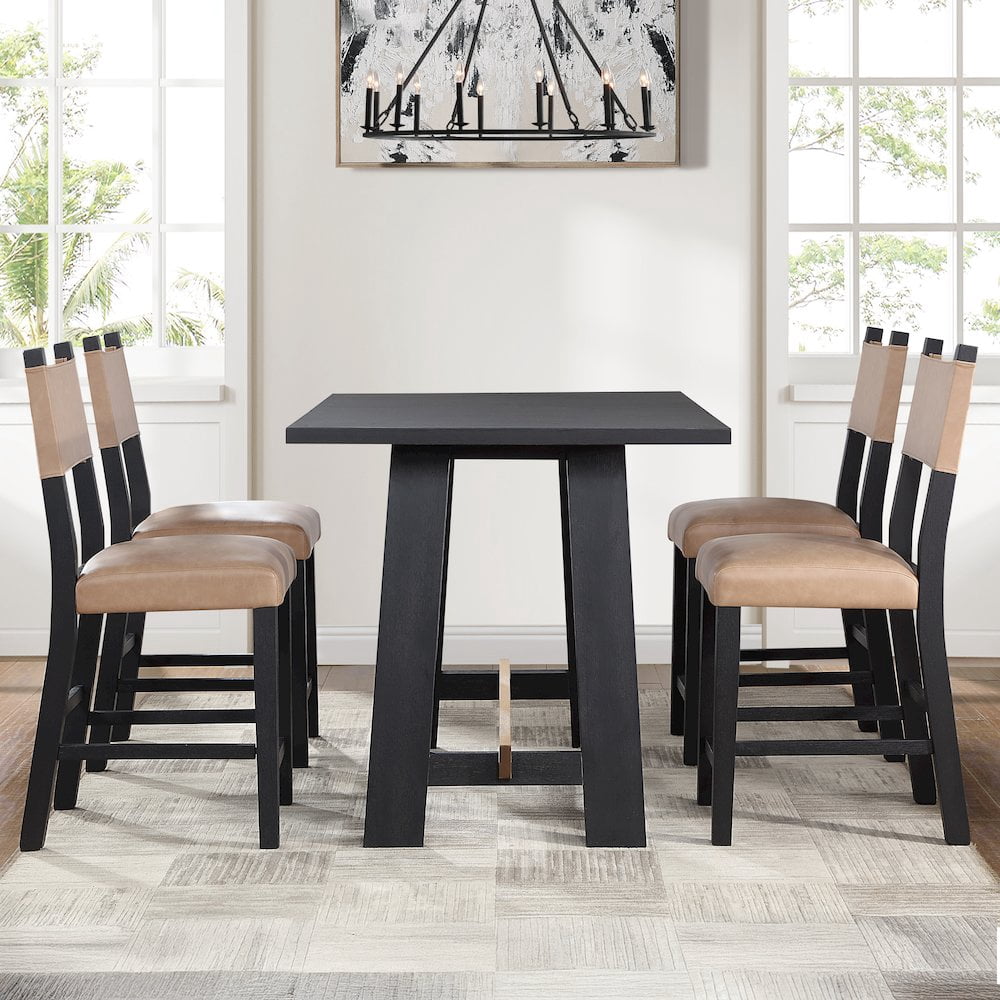 Steve Silver Aubrey Modern Faux Leather Dining Counter Chair, Black/Camel