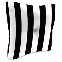 Jordan Manufacturing 23.5" x 24" Awning Onyx Black Stripe Square Tufted Outdoor Deep Seat Chair Back Cushion with Fabric Button