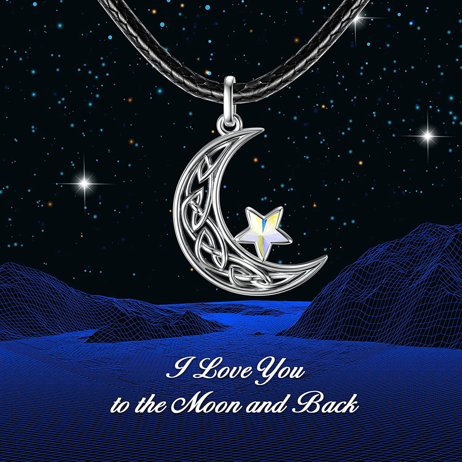 AOBOCO Sterling Silver Crescent Necklace with Leather Chain Anniversary Birthday Mothers Day Gifts Jewelry Gifts for Women