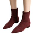 thumbnail image 2 of EKVAHL Women's Low-Heeled Boots Close Pointed Toe Versatile Ankle Booties Suede Slip-on Zipper Solid-Color Short Bootie Outdoor Daily Casual Shoes, 2 of 6