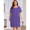 thumbnail image 6 of Plus Size Nightgowns for Women Floral Print Short Sleeve Nightshirts Knee Length Sleepshirt Sleepwear with Pockets, 6 of 6