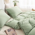 thumbnail image 3 of Move Over Sage Green Bedding Sets Twin Green Pom Poms Duvet Cover Set Pom Fringe Pattern Soft Microfiber No Filling, 3 of 9