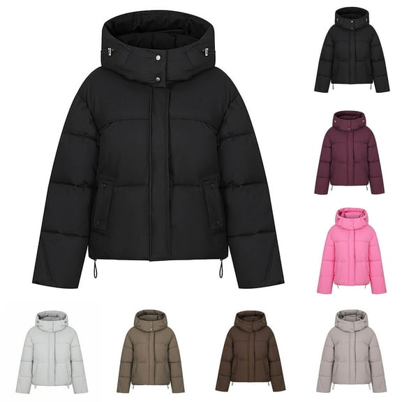 Warm Trench Coat For Women Casual Colored Long-sleeved Hooded Black Fall/Winter Outerwear Coats (XL)