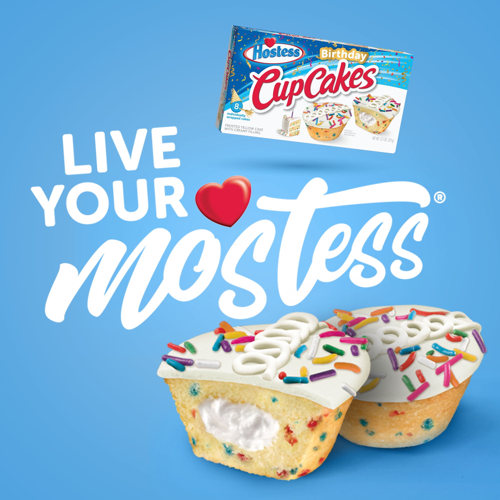 HOSTESS Birthday Cupcakes, Frosted Cupcakes, Individually Wrapped, Creamy Center, 8 Count , 13.1 oz
