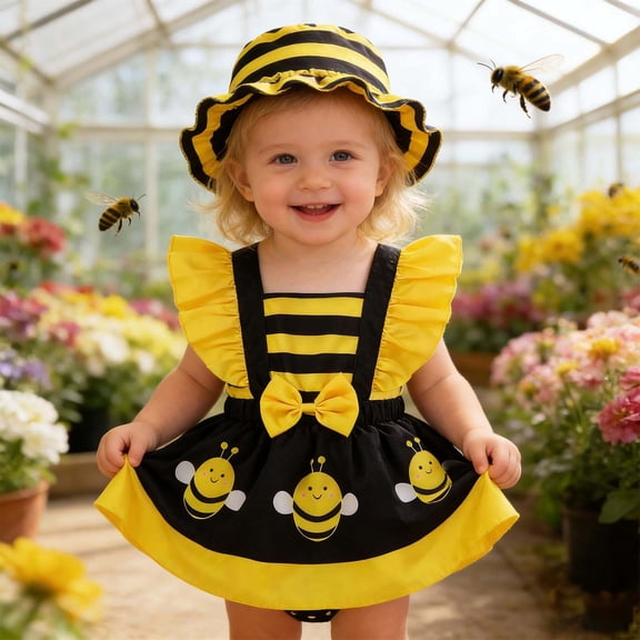 Toddler Girls Cartoon Rompers Sleeveless Baby Summer Print Bodysuit Romper With Matching Hat Jumpsuit Cute Outfits 9-12 Months