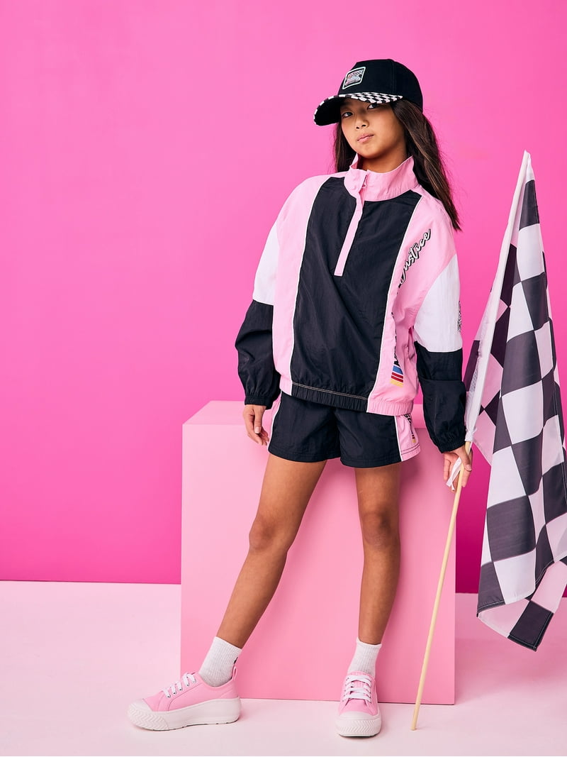 Black&White スポーツ ジャケット L ピンク Justice Girl's NASCAR X Justice Collab Colorblock Half Zip