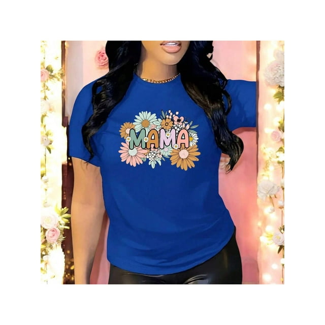 Playera Blusa Mujer De Mamá con Estampado de Flores Ropa Casual y Bonita para Día de la Madre Color Azul Talla Extra Grande Marca Emil SaEs